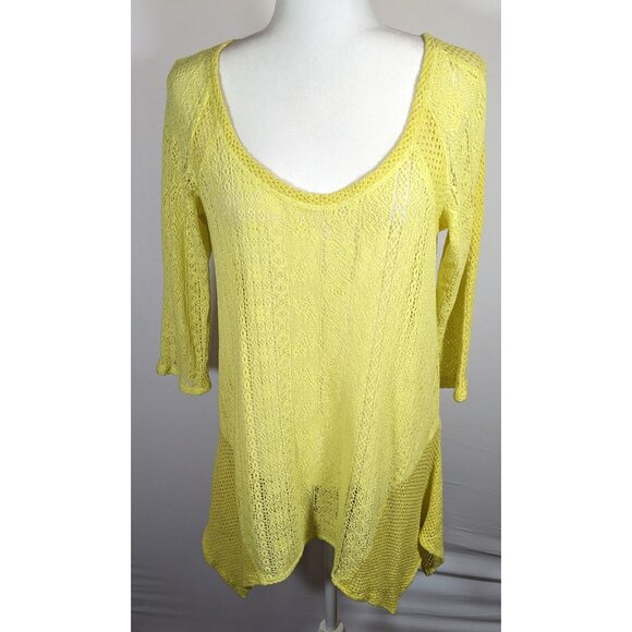 XCVI Summery Yellow Asymmetrical Crochet Swim Coverup - Picture 7 of 10
